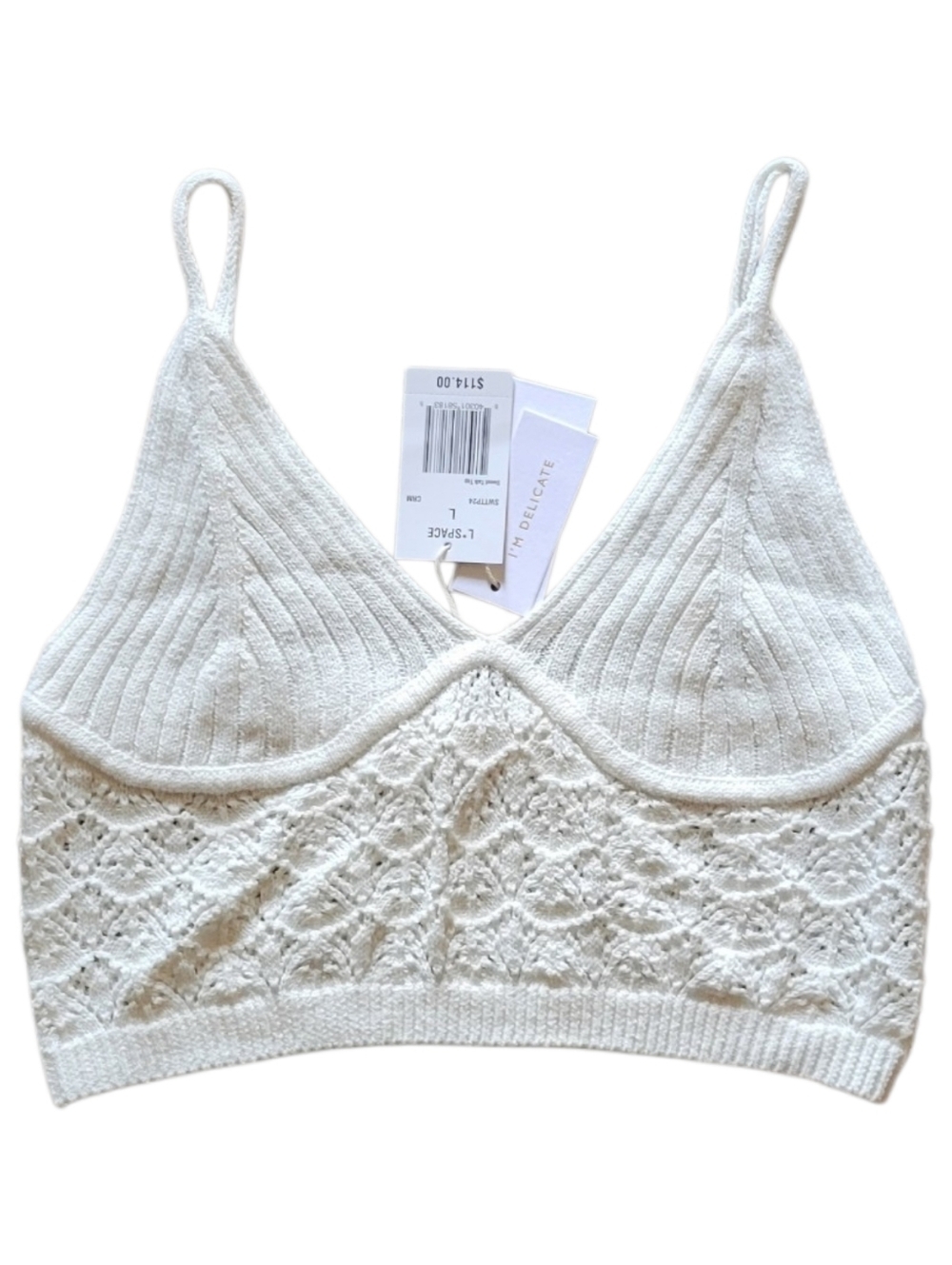 L* Space Lace Knit Bralette Crop Top - White - Picture 2 of 9